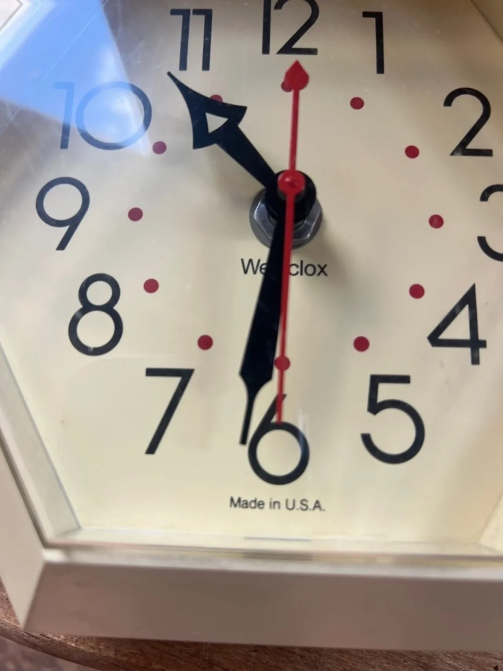 Westclox Cream Hexagon Wall Clock with Red Accents Vintage 70's